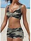 billige Bikini-badetøy for kvinner bikini 2 deler pluss størrelse badedrakt rynket ryggløs 2 del åpen rygg slank kamuflasje ren farge oransje polstret v wire badedrakter ny feriemote