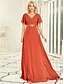 billige Dresses-a-line empire høst gjestekjole rød grønn kjole pluss størrelse formell kveldskjole v-hals kortermet gulvlengde chiffon med folder ruched 2024