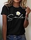 cheap T-Shirts-Women&#039;s T shirt Tee Cotton 100% Cotton Daisy Casual Weekend Print Black Short Sleeve Basic Round Neck