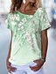 abordables Tops más vendidos-Mujer Floral Casual Festivos Fin de semana Flor Pintura Manga Corta Camiseta Escote en Pico Estampado Básico Tops Verde Trébol Azul Piscina Rosa S / Impresión 3D