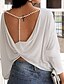 cheap Tops &amp; Blouses-Women&#039;s Blouse Shirt White Black Backless Plain Daily Weekend Long Sleeve Round Neck Streetwear Casual Regular S