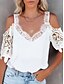 cheap T-Shirts-Women&#039;s T shirt Tee Plain White Lace Cold Shoulder Short Sleeve Casual Weekend Basic V Neck Regular Fit