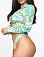 cheap Plus Size Swimwear-Women&#039;s Swimwear Rash Guard Diving 2 Piece Plus Size Swimsuit Floral Leaf 2 Piece UV Protection Lace up Printing for Big Busts Green V Wire Padded Bathing Suits Stylish Vacation New / Sexy