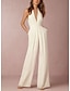 cheap Women&#039;s Jumpsuits-Jumpsuits for Women Sexy Neck Deep V Wide Leg Clean Fit Elegant Party Wedding Holiday Halter  Green White Black  Solid Color Backless Zipper