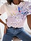 billige T-shirts-Dame T skjorte Regnbue Lapper Trykt mønster Blomstret Fugl Avslappet Daglig Kortermet Rund hals Grunnleggende Normal S / 3D-utskrift