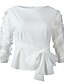 cheap Plus Size Tops-Women&#039;s Lace Shirt Shirt Blouse Solid Color Lace Bow 3/4 Length Sleeve Work Daily Elegant Vintage Fashion Crew Neck Regular Fit Spring Fall