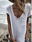 economico T-shirts-Per donna maglietta Liscio Informale Fine settimana Tasche Bianco Manica corta Essenziale A V