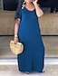 cheap Plus Size Dresses-Women&#039;s Plus Size Solid Color A Line Dress V Neck Short Sleeve Casual Preppy Spring Summer Causal Daily Maxi long Dress Dress
