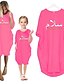 cheap Family Look Sets-Mommy and Me Ramadan Cotton Dresses Peace Letter Green Pink Dusty Blue Knee-length Long Sleeve Matching Outfits / Fall / Spring / Summer