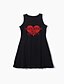 cheap Family Look Sets-Mommy and Me Valentines Cotton Dresses Daily Cartoon Heart Letter Print Black Knee-length Sleeveless Tank Dress Casual Matching Outfits / Summer / Long / Cute