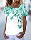 cheap Best Selling Women&#039;s Tops-Women&#039;s Floral Casual Holiday Weekend Floral Painting Short Sleeve T shirt Tee V Neck Print Basic Essential Tops Green Blue Purple S / 3D Print