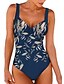 cheap One-Pieces-Women&#039;s Blue Printed Monokini Swimsuit with Tummy Control