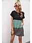 cheap T-Shirts-Women&#039;s Casual Weekend T shirt Dress T shirt Tee Short Sleeve Color Block Round Neck Basic Tops Green Blue Gray S