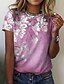billige T-shirts-Dame T skjorte Grønn Blå Rosa Trykt mønster Blomstret Avslappet Ferie Kortermet Rund hals Grunnleggende Normal Blomster Tema Maling S / 3D-utskrift