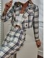 cheap Two Piece Sets-Women&#039;s Streetwear Plaid Daily Wear Office Two Piece Set Shirt Collar Shorts Crop Top Blazer Office Suit Tops