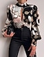 cheap Tops &amp; Blouses-Women&#039;s Graphic Patterned Holiday Weekend Long Sleeve Blouse Shirt High Neck Backless Cut Out Print Sexy Tops Black Pink Khaki S / 3D Print