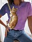 cheap T-Shirts-Women&#039;s T shirt Tee Pink Blue Green Print Cat 3D Casual Weekend Short Sleeve Round Neck Basic Regular 3D Cat Painting S