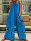abordables Combinaisons femme-Combinaison-pantalon Femme Floral Poche Imprimer Décontracté Quotidien Col Carré Plein Air Décontractée Sans Manches Standard Bleu S Printemps