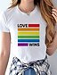 preiswerte T-shirts-Damen Alltag Wochenende T Shirt Farbe Kurzarm Regenbogen Text Rundhalsausschnitt Bedruckt Basic LGBT Stolz Oberteile Weiß S
