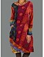 cheap Casual Dresses-Women&#039;s Midi Dress Shift Dress Blue Red Long Sleeve Print Print Round Neck Fall Spring Casual 2022 M L XL XXL 3XL / Loose