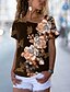 billige Bedst sælgende toppe-Dame Blomstret 3D Afslappet Ferie Weekend Blomster Tema 3D Maleri Kortærmet T-shirt V-hals Trykt mønster Basale Toppe Grøn Blå Lilla S / 3D-udskrivning