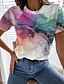 preiswerte T-shirts-Damen T Shirt Grün Bedruckt Graphic Casual Wochenende Kurzarm Rundhalsausschnitt Basic Standard Abstrakt Farbe S
