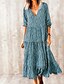 cheap Midi Dresses-Women&#039;s Midi Dress Swing Dress Blue Brown Long Sleeve Print Print V Neck Fall Spring Casual Holiday Boho Lantern Sleeve 2022 S M L XL XXL 3XL
