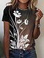 preiswerte Meistverkaufte Oberteile-Damen T Shirt Blumen Casual Festtage Wochenende Blume Farbe Kurzarm T Shirt Rundhalsausschnitt Bedruckt Basic Grün Blau Purpur S / 3D-Druck