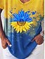 billige T-shirts-Dame Avslappet Daglig Ferie T skjorte Kortermet Fargegradering Blomsternål i krystall V-hals Lapper Trykt mønster Grunnleggende Topper Gul S / 3D-utskrift