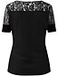 cheap Tops &amp; Blouses-Women&#039;s T shirt Tee Plain Casual Weekend Short Sleeve T shirt Tee V Neck Lace Patchwork Basic Essential Black Blue Red S