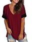 baratos Super Sale-Mulheres Blusa Camiseta Em V Básico Clássico Cor Sólida Decote V Primavera Normal Vermelho Vinho Branco Preto