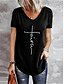 baratos T-shirts-Mulheres Camiseta Letra &quot;Páscoa  &quot; Casual Diário Imprimir Preto Manga Curta Básico Decote V