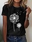 preiswerte T-shirts-Damen T Shirt Schwarz Weiß Gelb Bedruckt Schmetterling Löwenzahn Casual Festtage Kurzarm Rundhalsausschnitt Basic Standard Blume Farbe S