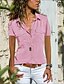 cheap Tops &amp; Blouses-Women&#039;s Shirt Blouse Black Wine Navy Blue Plain Work Casual Short Sleeve Shirt Collar Business Basic Elegant Regular Fit