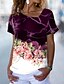 abordables T-shirts-Mujer Camiseta Floral Casual Fin de semana Flor Pintura Manga Corta Camiseta Escote en Pico Estampado Básico Morado Rojo Azul Marino S / Impresión 3D