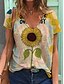 billige T-shirts-Dame Sommerfugl Solsikke Daisy Afslappet Ferie Weekend Blomster Tema Sommerfugl Maleri Kortærmet T-shirt V-hals Trykt mønster Basale Toppe Sort Blå Lilla S / 3D-udskrivning