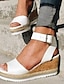 billige Sandals-kvinders sandaler kile sandaler platform sandaler corkys sandaler daglig ensfarvet sommer platform ankelrem hæl peep toe afslappet imiteret læder spænde ankelrem mørkebrun sort hvid
