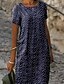 cheap All Sale-Women&#039;s Knee Length Dress Shift Dress Blue Wine Short Sleeve Print Print Round Neck Spring Summer Elegant Casual Under 10 Regular Fit S M L XL XXL 3XL 4XL 5XL