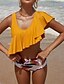 cheap Bikini-Women&#039;s Swimwear Bikini 2 Piece Plus Size Swimsuit Graphic Ruffle Open Back Printing High Waisted Black Yellow Burgundy V Wire Bathing Suits Vacation Fashion New / Sexy / Modern / Padded Bras