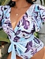 cheap One-Pieces-Women&#039;s Swimwear One Piece Monokini Bathing Suits Plus Size Swimsuit Floral Print Ruffle Printing Purple V Wire Bathing Suits Vacation Fashion New / Sexy / Modern / Padded Bras