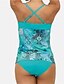 cheap Tankini-Blue Floral Open Back 2 Piece Women&#039;s Swimsuit
