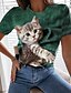 cheap T-Shirts-Women&#039;s T shirt Tee Cat 3D Pink Blue Green Print Short Sleeve Casual Weekend Basic Round Neck Regular Fit