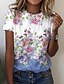 billige T-shirts-Dame T skjorte Blomstret Blå Lilla Grønn Trykt mønster Kortermet Avslappet Ferie Helg Grunnleggende Rund hals Normal
