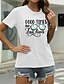 baratos T-shirts-Mulheres Casual Para Noite Camiseta Manga Curta Gráfico Letra Decote Redondo Imprimir Básico Blusas 100% Algodão Verde Branco Preto S