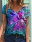 preiswerte Meistverkaufte Oberteile-Damen Blumen Graphic Blume Täglich Blume Kurzarm T Shirt V Ausschnitt Bedruckt Basic Oberteile Blau Purpur Rote S / 3D-Druck