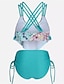 abordables Bikinis-Moda baño atractiva talla grande con estampado floral azul  bikini 2 piezas con espalda abierta