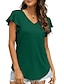 cheap T-Shirts-Women&#039;s T shirt Tee Plain Casual Weekend Short Sleeve T shirt Tee V Neck Ruffle Basic Essential Green White Black S