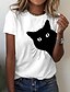 billige T-shirts-Dame T skjorte 100 % bomull Katt 3D Avslappet Helg Hvit Gul Rosa Trykt mønster Kortermet Grunnleggende Rund hals Normal