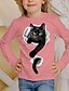 preiswerte 3D-T-Shirts für Mädchen-Kinder 3D-Druck Katze T-Shirt T-Shirt Langarm Katze Tierdruck Blau Weiß Rosa Kinder Tops Herbst Lässig Alltag Schule Normale Passform 4-12 Jahre