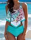 preiswerte Bikinis-Damen Bademode Bikini 2 teilig in großen Größen mit offenem Rücken  floral bedruckt  blau  sexy und modisch für den Urlaub   German